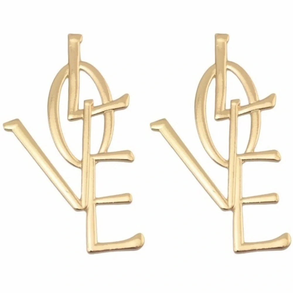 LOVE Gold Tone Oversize Drop Earrings 3+”